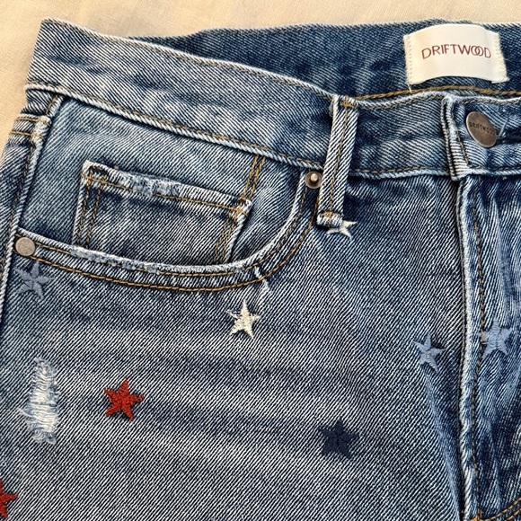 DRIFTWOOD Blue Jean Shorts with Red and White Star Embroidery - Picture 2 of 8